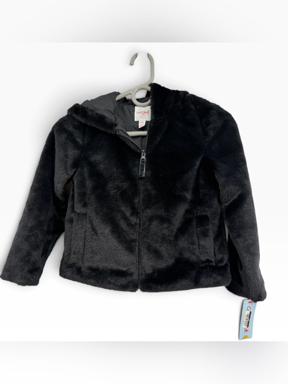 Target Cat & Jack Black Faux Fur Hooded Puffer Jacket for Kids